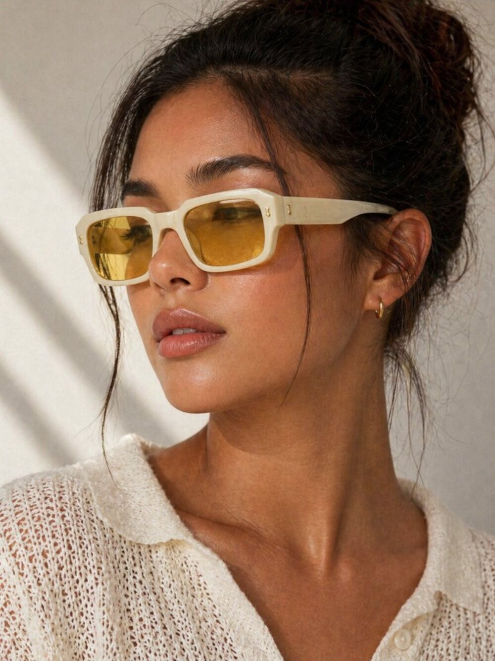 AIRE Pluto Rectangular Sunglasses Cream Frame Yellow Tint
